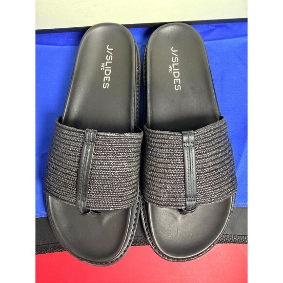 RAFFINA – JSLIDES FOOTWEAR NIB J Slides NYC Rafina Black Rafia Sandals size 8.5